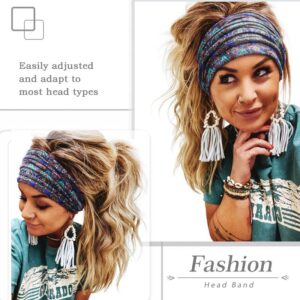 Aceorna Boho Headbands Wide Knotted Hairbands Stretch Printed Head Bands Bohemia Head Wraps for Women 3 Pcs (Set A)