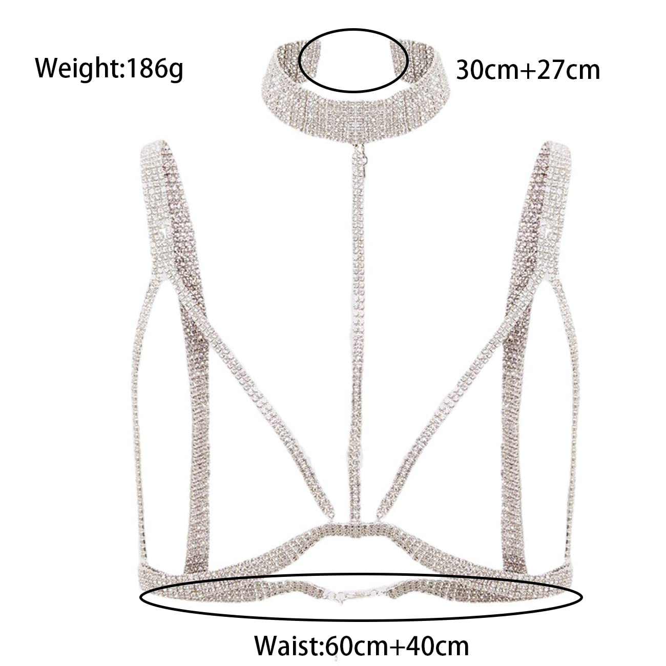 Rumtock Sparkly Rhinestones Silver Choker with Body Chain Bikini Nightclub Waist Chain for Women Girls Punk Body Jewelry