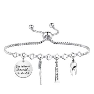 pliti dentist bracelet dental hygienist da dh graduation gift she believed she could so she did bangle for dental assistant (she believed tooth bg)