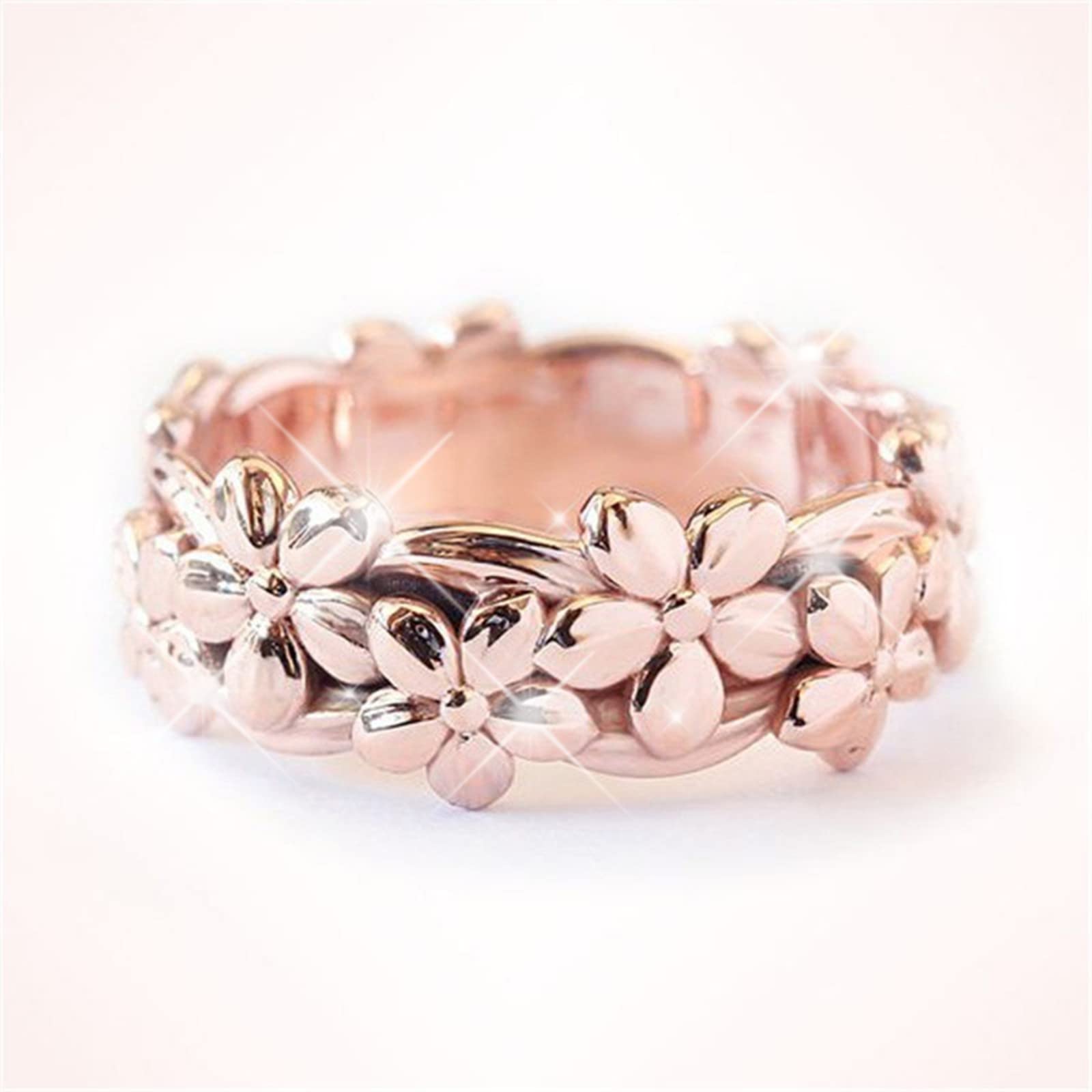 Stackable Wedding Bands Rings for Women Flower Shape Around Rings Women Fashion Trend Full Flower Ring Ladies Jewelry Diamond Rings for Statement Rings Jewelry Accessory Gifts (Rose Gold, 9)