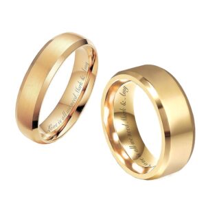 Personalized 24K Gold Plated Tungsten Ring Set Custom Engraved Free - Wedding Band Set - Couple's Ring Set - Ships from USA