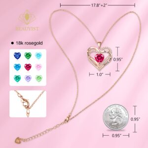 Beauyist Love Heart Birthstone Necklaces for Women, Engraved Pendant Necklace Jewelry Gifts