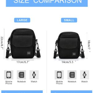 Black Small Side Shoulder Bag Crossbody Bag For Men Women Mini Messenger Bag Satchel Travel Purse Passport Holder Bag, Cell Phone Purse Neck Pouch Wallet- Unisex