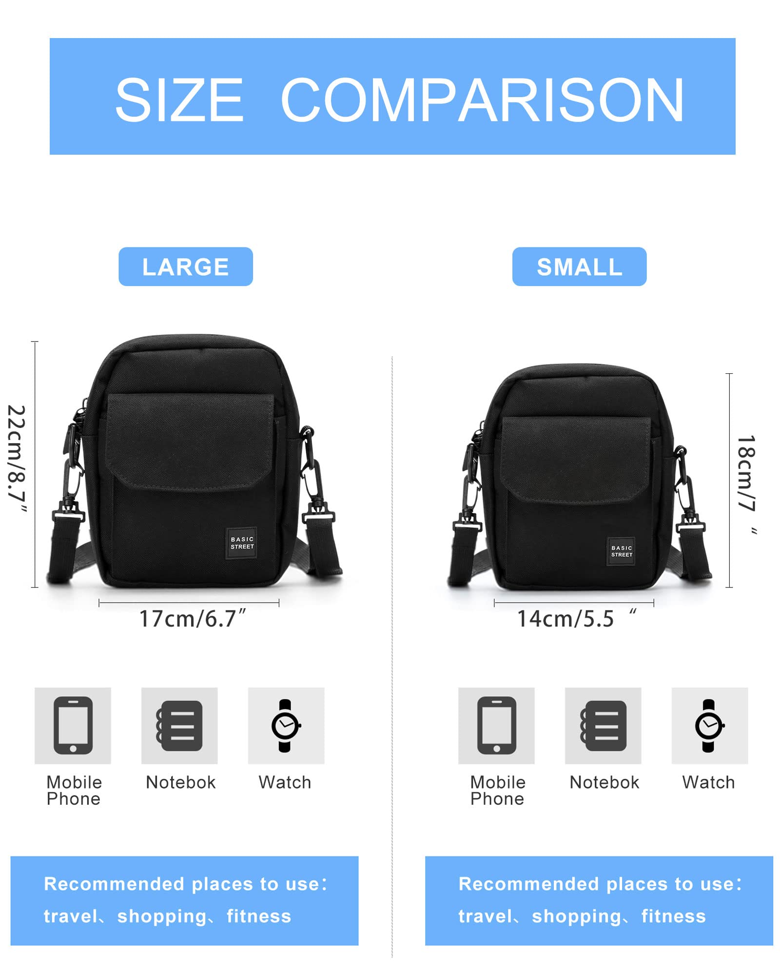 Black Small Side Shoulder Bag Crossbody Bag For Men Women Mini Messenger Bag Satchel Travel Purse Passport Holder Bag, Cell Phone Purse Neck Pouch Wallet- Unisex