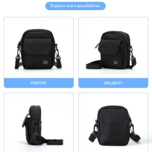 Black Small Side Shoulder Bag Crossbody Bag For Men Women Mini Messenger Bag Satchel Travel Purse Passport Holder Bag, Cell Phone Purse Neck Pouch Wallet- Unisex