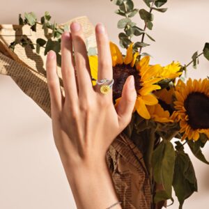 Aniu Graduation Gifts Golden Rotatable Sunshine Sunflower Ring for Women, S925 Sterling Silver You Are My Sunshine Jewelry with 5A Cubic Zirconia