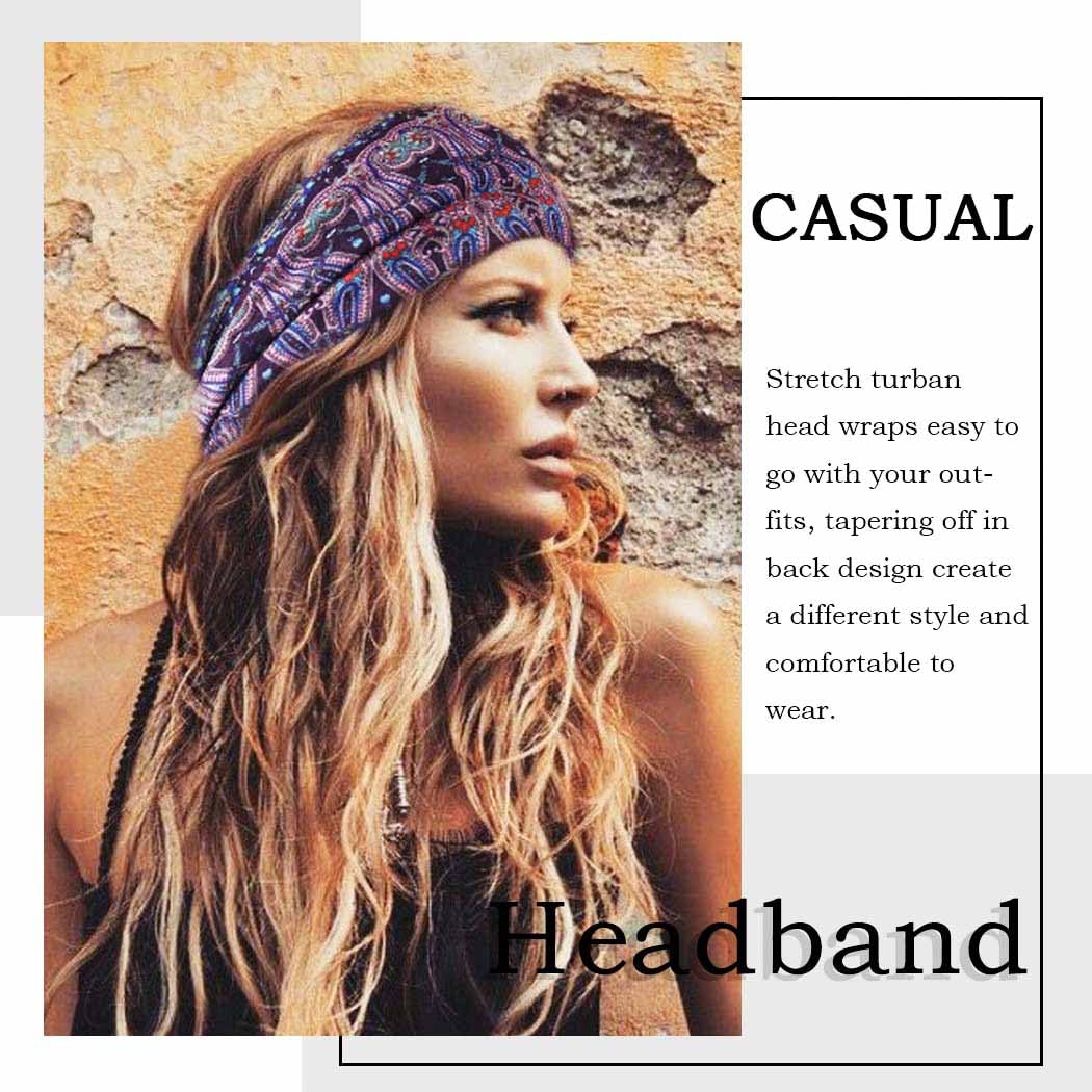 Aceorna Boho Headbands Wide Knotted Hairbands Stretch Printed Head Bands Bohemia Head Wraps for Women 3 Pcs (Set A)