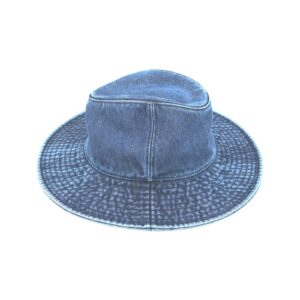 WITHMOONS Denim Fedora Hat Plain Stitch Washed Short Wide Brim Panama Hat KR61009 (SkyBlue)