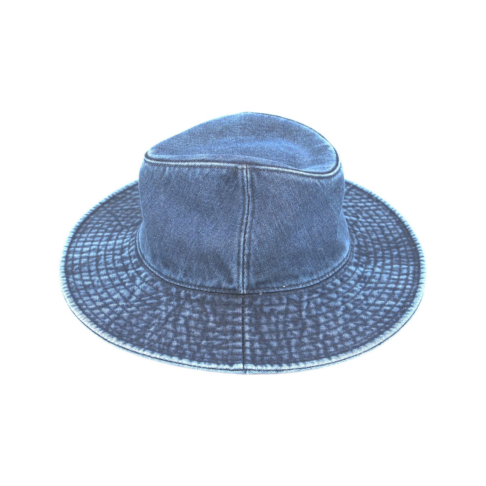 WITHMOONS Denim Fedora Hat Plain Stitch Washed Short Wide Brim Panama Hat KR61009 (SkyBlue)