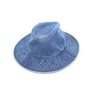 WITHMOONS Denim Fedora Hat Plain Stitch Washed Short Wide Brim Panama Hat KR61009 (SkyBlue)