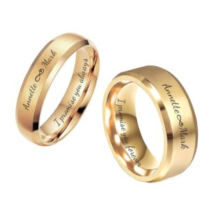 Personalized 24K Gold Plated Tungsten Ring Set Custom Engraved Free - Wedding Band Set - Couple's Ring Set - Ships from USA