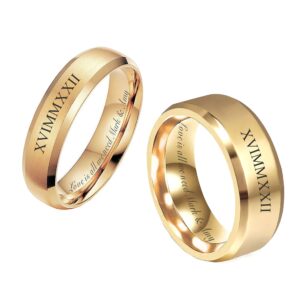 Personalized 24K Gold Plated Tungsten Ring Set Custom Engraved Free - Wedding Band Set - Couple's Ring Set - Ships from USA