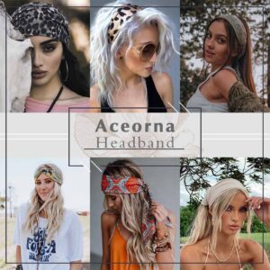 Aceorna Boho Headbands Wide Knotted Hairbands Stretch Printed Head Bands Bohemia Head Wraps for Women 3 Pcs (Set A)