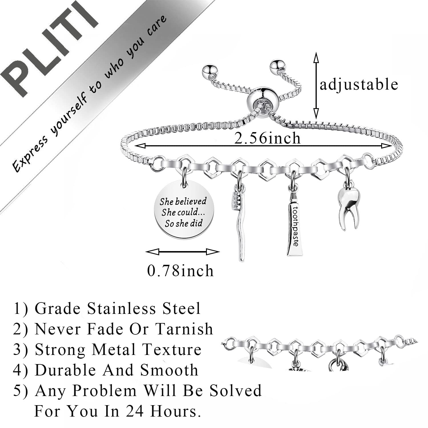 PLITI Dentist Bracelet Dental Hygienist DA DH Graduation Gift She Believed She Could So She Did Bangle for Dental Assistant (she believed tooth bg)