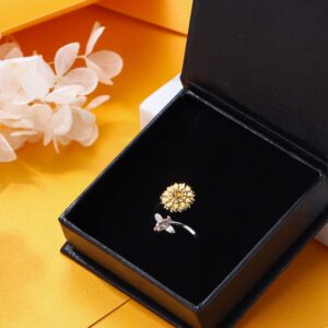 Aniu Graduation Gifts Golden Rotatable Sunshine Sunflower Ring for Women, S925 Sterling Silver You Are My Sunshine Jewelry with 5A Cubic Zirconia