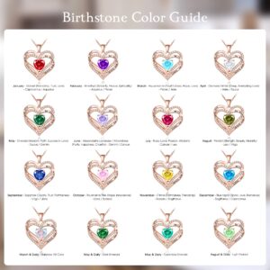 Beauyist Love Heart Birthstone Necklaces for Women, Engraved Pendant Necklace Jewelry Gifts