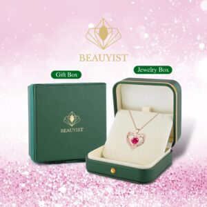 Beauyist Love Heart Birthstone Necklaces for Women, Engraved Pendant Necklace Jewelry Gifts