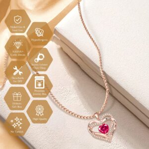 Beauyist Love Heart Birthstone Necklaces for Women, Engraved Pendant Necklace Jewelry Gifts