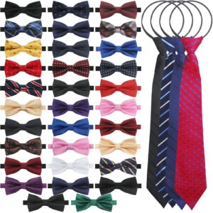 JaGely 32 Pack Bow Ties for Men with 4 Pack Zipper Ties Assorted Pre Tied Clip on Ties Adjustable Skinny Ties Bowties(Stylish Style)