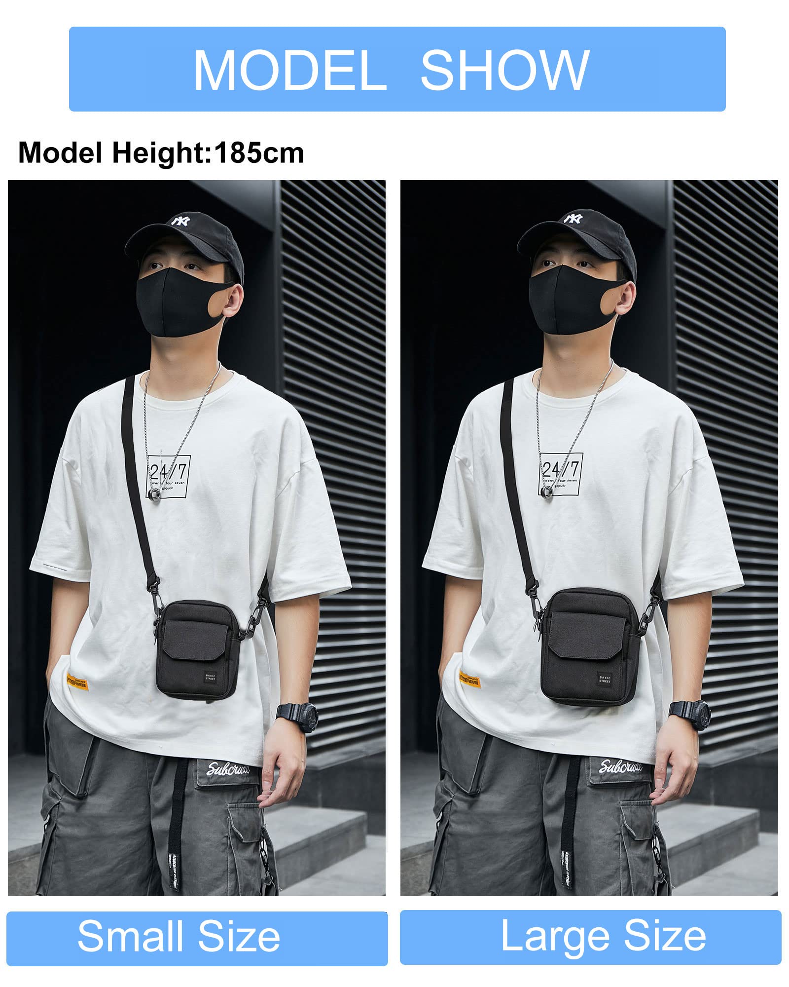 Black Small Side Shoulder Bag Crossbody Bag For Men Women Mini Messenger Bag Satchel Travel Purse Passport Holder Bag, Cell Phone Purse Neck Pouch Wallet- Unisex