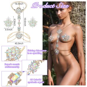 Boho Rhinestone Statement 2 Pieces Chest Chain Adhesive Covers Body Jewelry for Women Body Chain for Beach Women