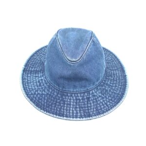 WITHMOONS Denim Fedora Hat Plain Stitch Washed Short Wide Brim Panama Hat KR61009 (SkyBlue)