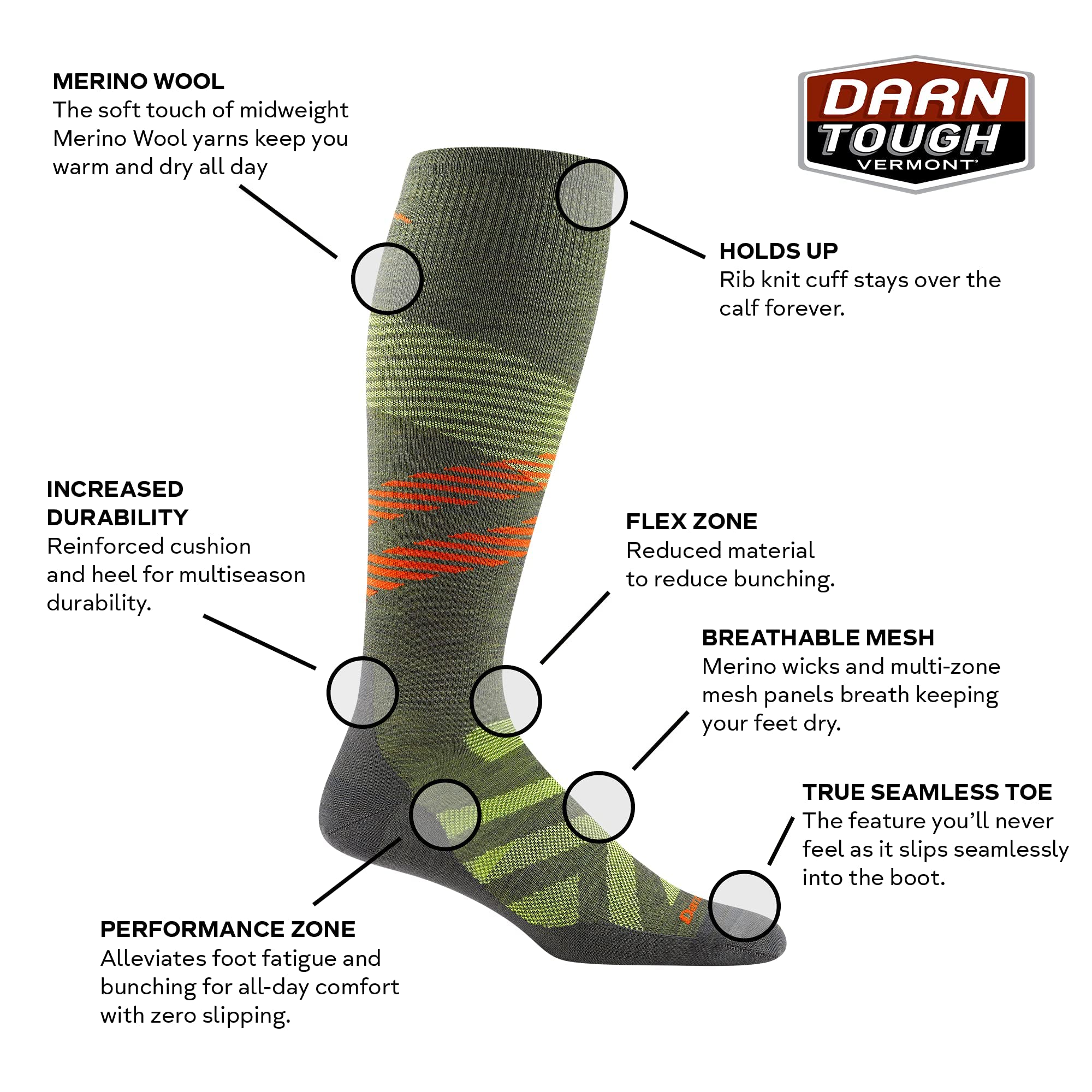 Darn Tough Men's Pennant RFL OTC Ultra-Lightweight Sock (Style 8002) - Arctic, Medium