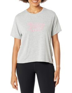 juicy couture women's varsity crop short sleeve t-shirt, light grey heather/knockout, medium