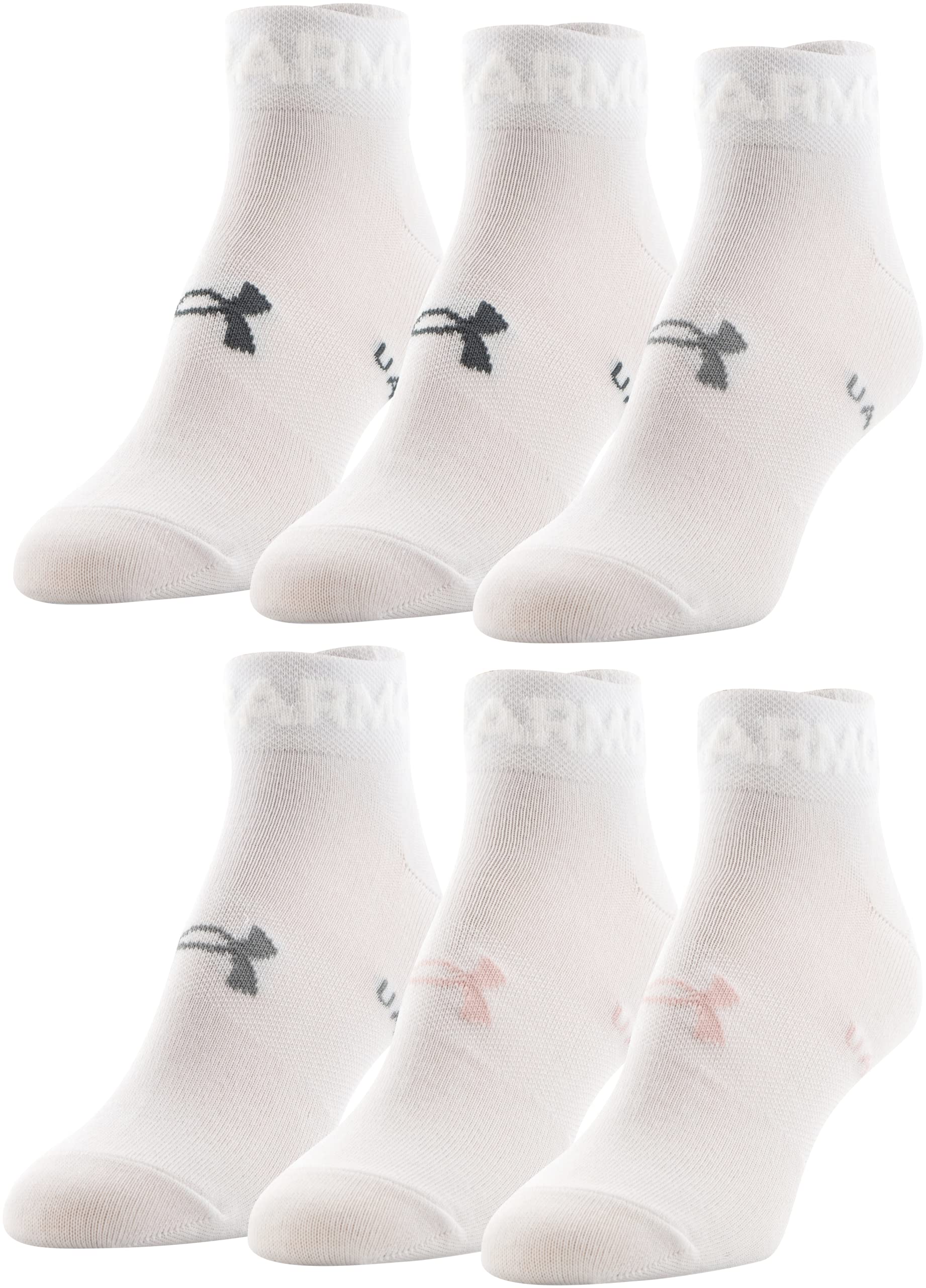 Under Armour Women's Essential Lightweight Low Cut Socks, 6-Pairs, White 2 Assorted, Medium