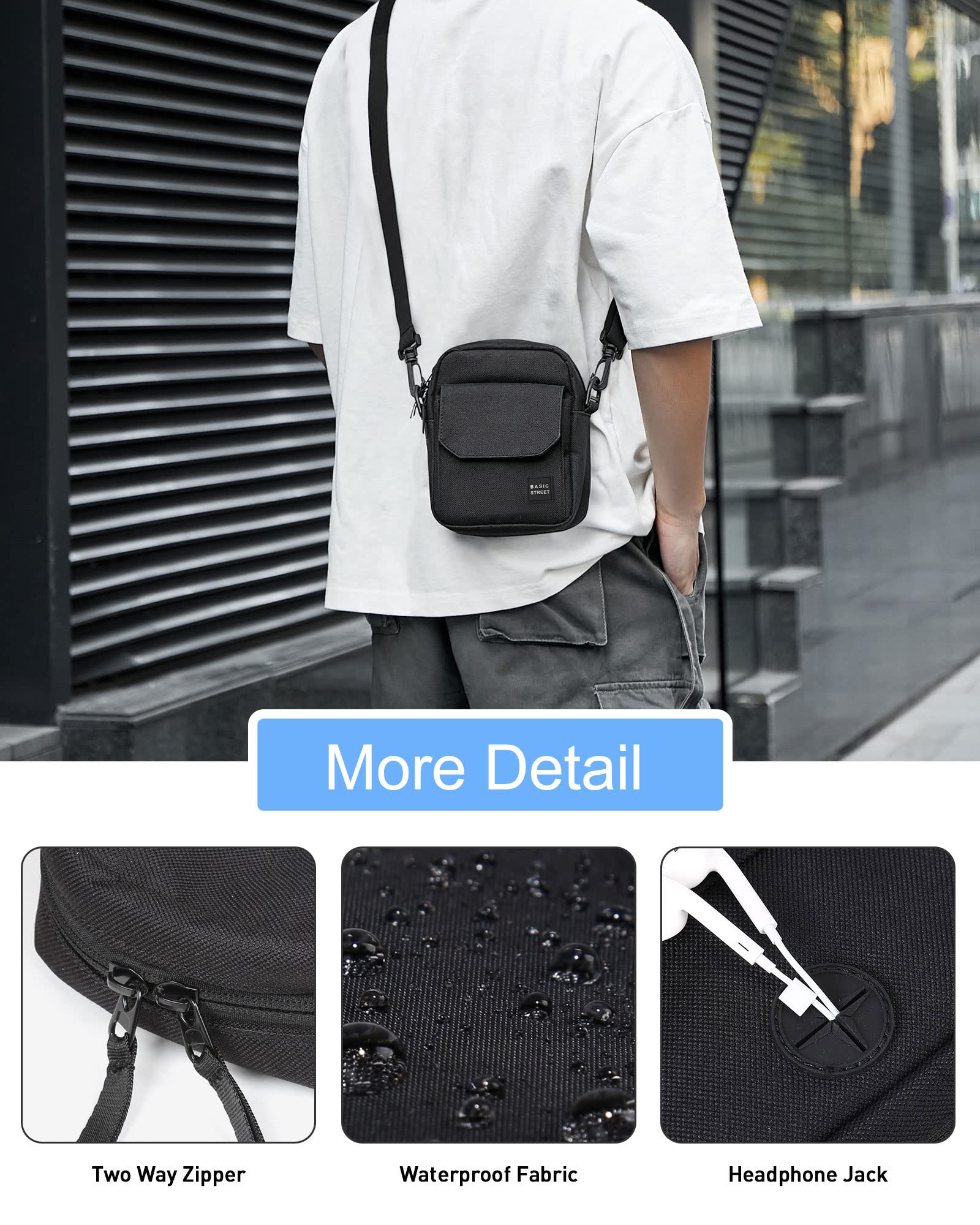 Black Small Side Shoulder Bag Crossbody Bag For Men Women Mini Messenger Bag Satchel Travel Purse Passport Holder Bag, Cell Phone Purse Neck Pouch Wallet- Unisex