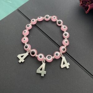 QqzsJewls Pink Evil Eye Bracelet Ojo Evil Eye Beaded Bracelet 444 Number Charm Bracelet Bead Bohemian Protection Friendship Bracelet Good Luck Hispanic String Bracelet for Women