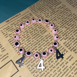 QqzsJewls Pink Evil Eye Bracelet Ojo Evil Eye Beaded Bracelet 444 Number Charm Bracelet Bead Bohemian Protection Friendship Bracelet Good Luck Hispanic String Bracelet for Women