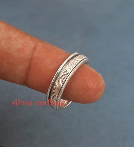 Wave Minimalist Spinner Creative Ring Spinning Boho Fidget Ring Statement Band Ring Silver Jewelry (8)