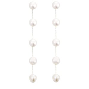 14k Silver Plated Long Pearl Drop Dangle Earrings for Women Chain Baroque Pearl Stud Jewelry for Bridal Wedding