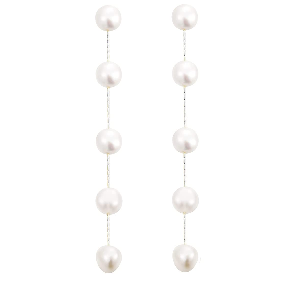 14k Silver Plated Long Pearl Drop Dangle Earrings for Women Chain Baroque Pearl Stud Jewelry for Bridal Wedding