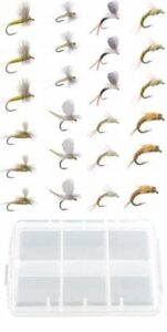 discountflies pale morning dun (pmd) fly fishing flies – fishing kit w/24 nymph flies + fly box – realistic & effective fly fishing accessories – flies for fly fishing on strong, sharp hooks