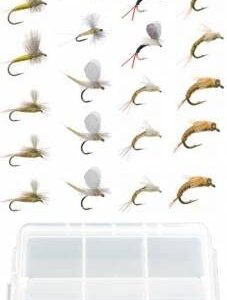 DiscountFlies Pale Morning Dun (PMD) Fly Fishing Flies – Fishing Kit w/24 Nymph Flies + Fly Box – Realistic & Effective Fly Fishing Accessories – Flies for Fly Fishing on Strong, Sharp Hooks