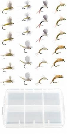 DiscountFlies Pale Morning Dun (PMD) Fly Fishing Flies – Fishing Kit w/24 Nymph Flies + Fly Box – Realistic & Effective Fly Fishing Accessories – Flies for Fly Fishing on Strong, Sharp Hooks