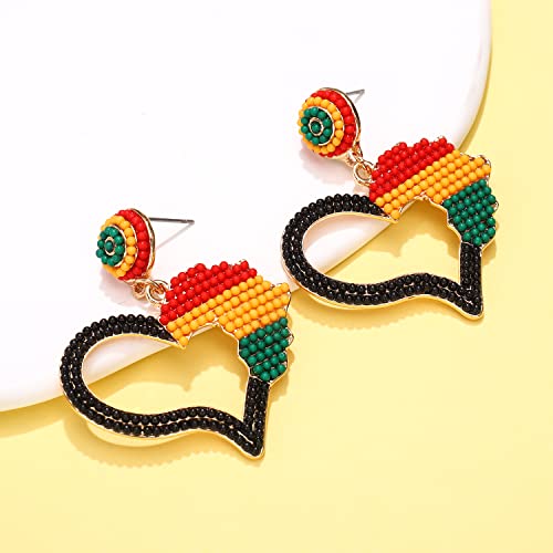 African Earrings Beaded Afro Dangle Earrings for Black Women Head Africa Map Heart Dangling Earrings Ethic Juneteenth Africa Inspired Earrings Jewelry Gift