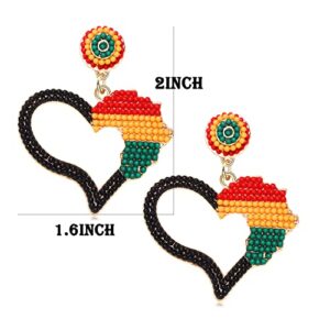 African Earrings Beaded Afro Dangle Earrings for Black Women Head Africa Map Heart Dangling Earrings Ethic Juneteenth Africa Inspired Earrings Jewelry Gift