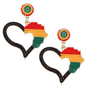 African Earrings Beaded Afro Dangle Earrings for Black Women Head Africa Map Heart Dangling Earrings Ethic Juneteenth Africa Inspired Earrings Jewelry Gift