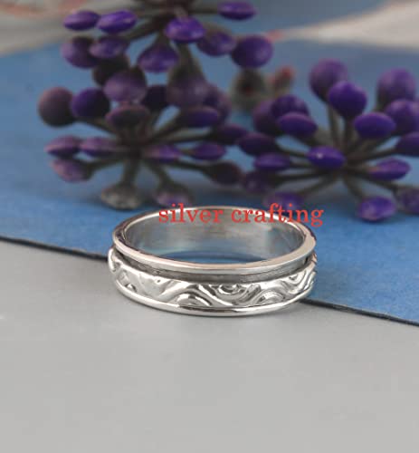 Wave Minimalist Spinner Creative Ring Spinning Boho Fidget Ring Statement Band Ring Silver Jewelry (8)