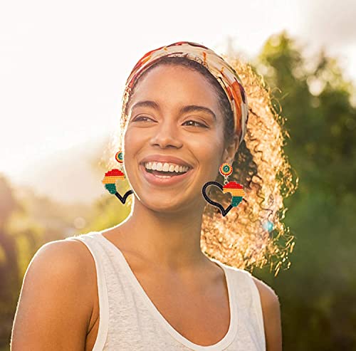 African Earrings Beaded Afro Dangle Earrings for Black Women Head Africa Map Heart Dangling Earrings Ethic Juneteenth Africa Inspired Earrings Jewelry Gift