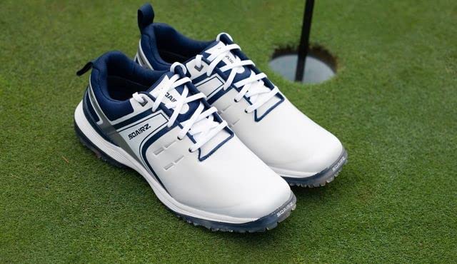 SQAIRZ Speed Men's Athletic Golf Shoes, Golf Shoes, Designed for Balance & Performance, Replaceable Spikes, Waterproof, Golf Shoes Men with Spikes, Mens Golf Shoes, Golf Footwear White/Navy