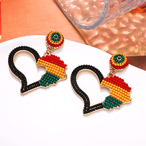 African Earrings Beaded Afro Dangle Earrings for Black Women Head Africa Map Heart Dangling Earrings Ethic Juneteenth Africa Inspired Earrings Jewelry Gift