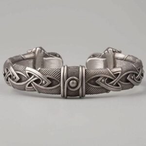 Norse Tradesman Viking Wolf Cuff Bracelet with Celtic Knot - Men & Women Unisex - One-Size-Fits-All - Semi-Adjustable Bangle