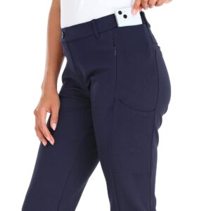 HDE Yoga Dress Pants for Women Straight Leg Pull On Pants with 8 Pockets Navy Blue - M