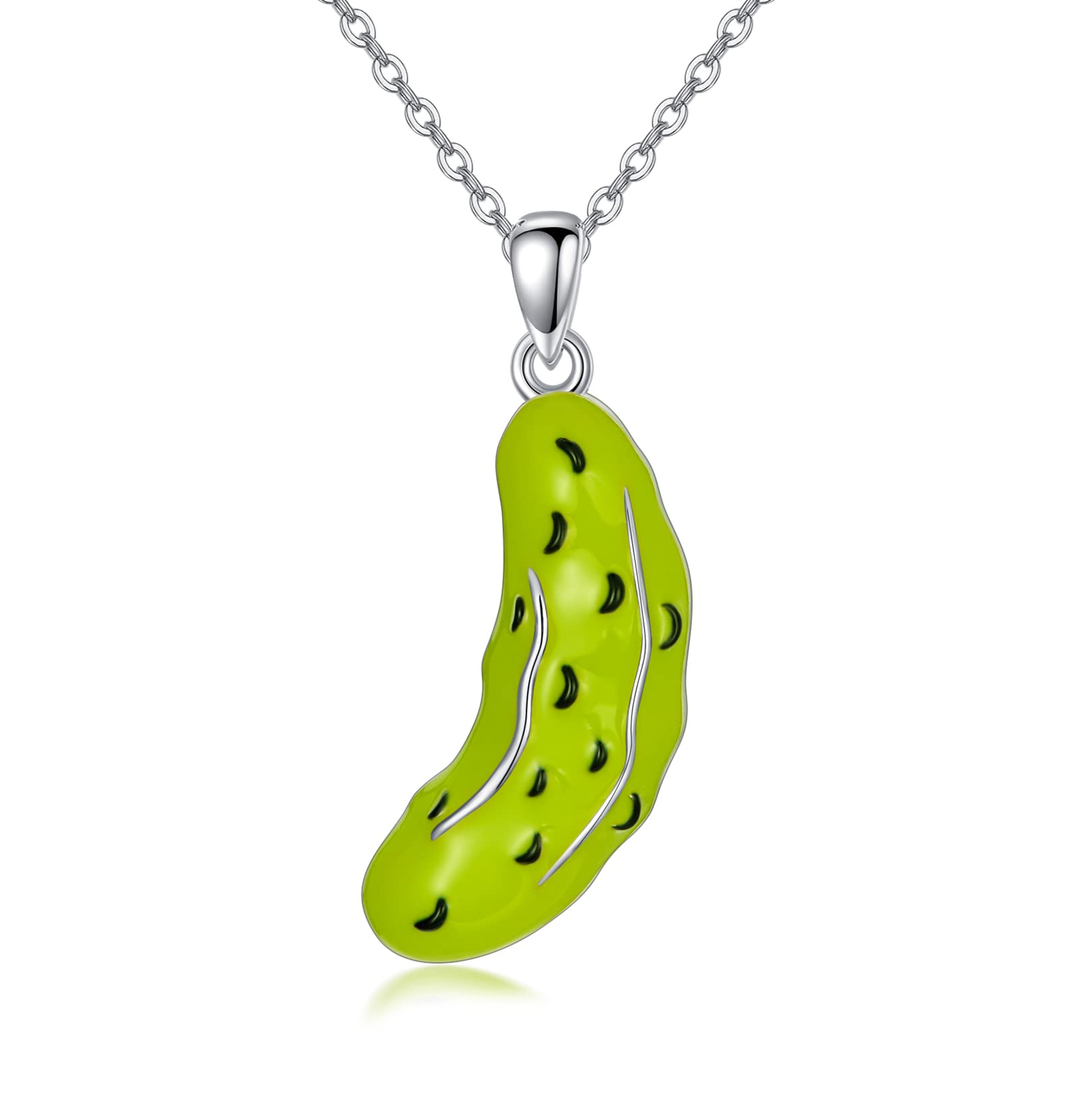 UCADRIT Pickle Necklace 925 Sterling Silver Pickle Cucumber Jewelry Gifts For Women