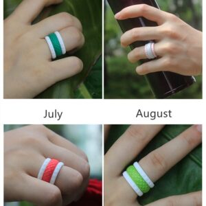 Birthstone Color Silicone Band Rings for Men Women Boys and Teen Girls Soft Flexible Rubber Knuckle Pinky Stackable Thin Rings Breathable Sports Gym Yoga Work Out Finger Rings Set (July, 9)