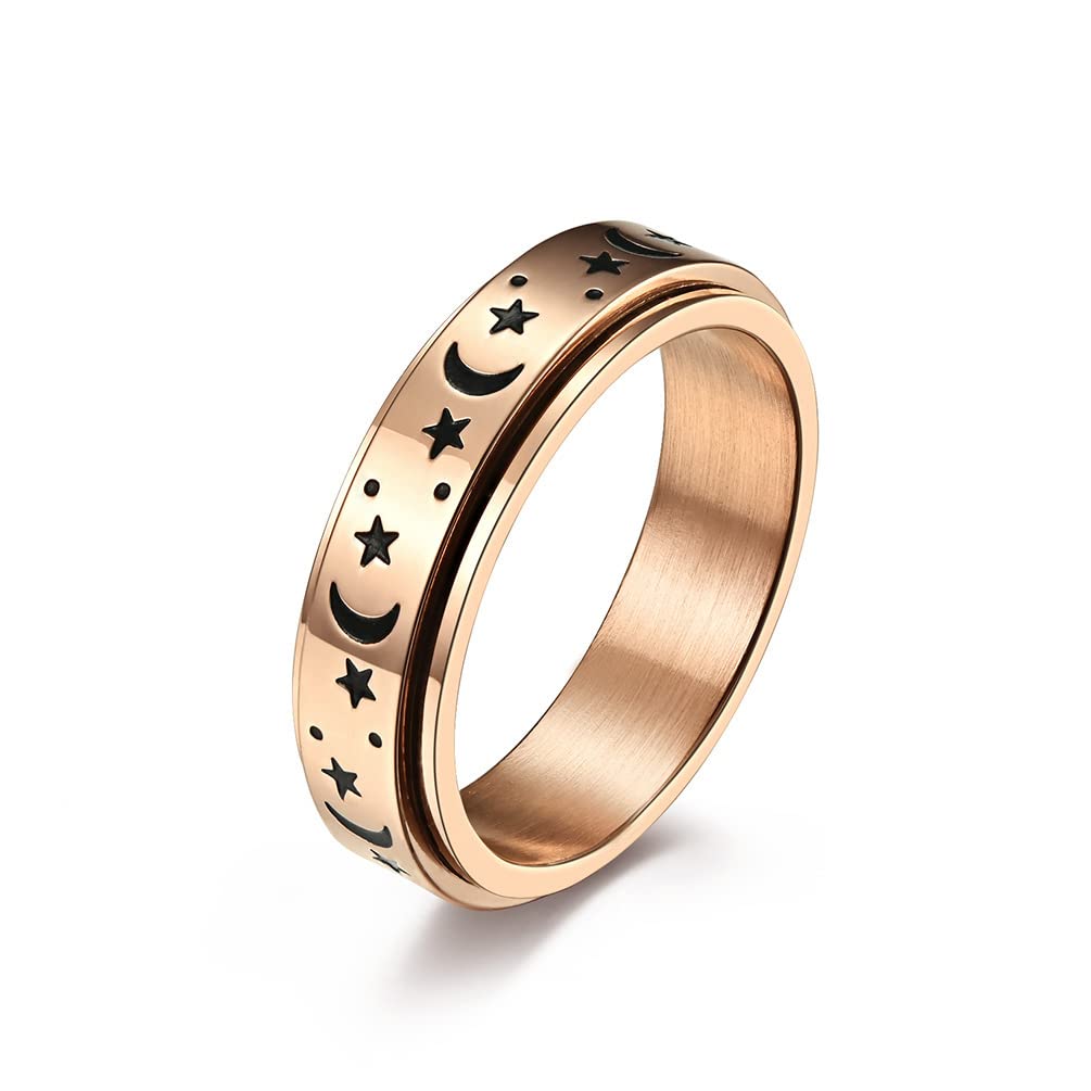 SSZYU Keep Fucking Going Inspirational Gift Spinner Ring Stainless Steel Band Ring for Teens Inspirational Spinner Ring Star Moon Luminous High Polish Graduation Ring for Women,Black Size 8